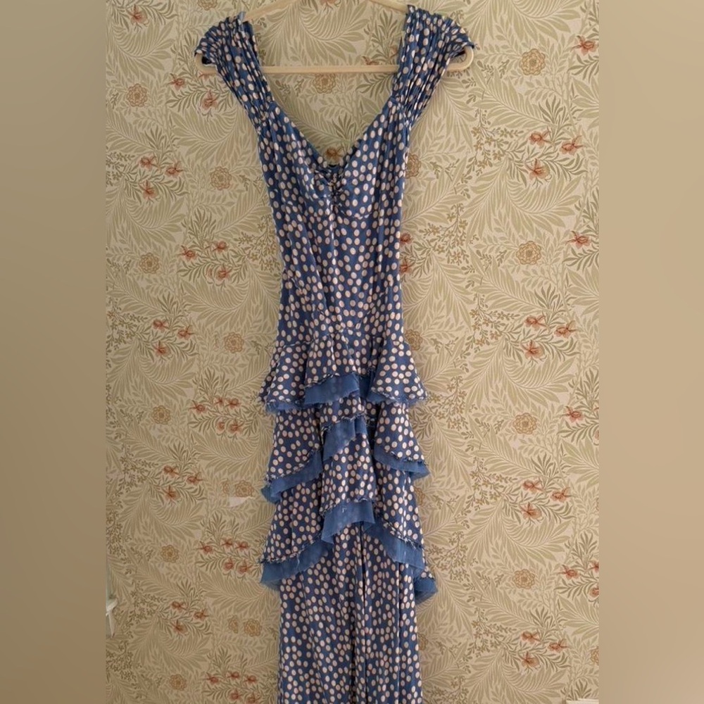 Blue Polka Dot Ruffle Maxi Dress